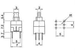 Přepínač stiskací ON-ON 2pol.30V/0,5A TURBO SWITCH 7x7x7,2mm