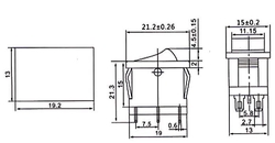 Přepínač kolébkový KCD1-202, ON-ON 2pol.250V/6A červený