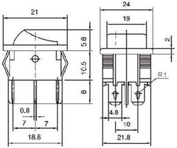 Přepínač kolébkový MRS-202-4, ON-ON 2pol.250V/6A černý