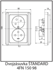 Dvojzásuvka 230V/16A 4FN 150 98.901, STANDARD LESK,  pod omítku bílá