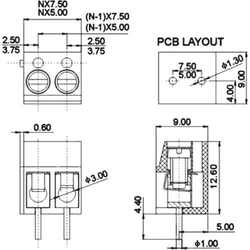 Svorkovnice do DPS 2P DG300-5.0, RM=5mm, modrá