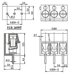 Svorkovnice do DPS 3P DG300-5.0, RM=5mm, modrá