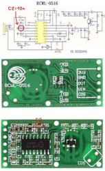 Detektor pohybu mikrovlnný, modul RCWL-0516