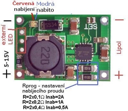 Nabíječka 1-2 Li-Ion článků 2A s ochranou, modul s IO TP5100