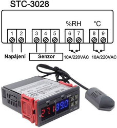 Digitální termostat a hygrostat STC-3028, napájení 12VDC