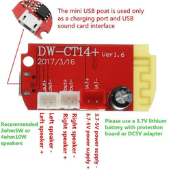 Bluetooth přijímač a zesilovač 2x5W, modul CT14, napájení USB+baterie