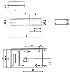 Krabička plastová KM26 110x60x25mm s bateriovým prostorem