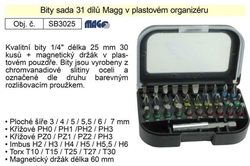 Sada bitů 31ks v plastovém pouzdru, křížové,ploché,imbus