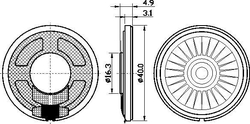 Repro 40x5mm YD40M mylar, 8ohm/0,5W, magnet NdFeB