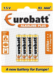 Baterie EUROBATT 1,5V AAA (LR03) Alkaline Plus, blistr 4ks