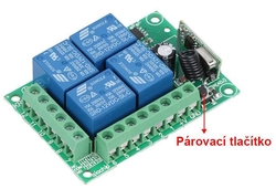 Dálkové ovládání - přijímač + vysílač 433MHz 4 kanálový, napájení 12V