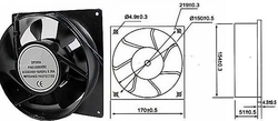 Ventilátor 170x170x51mm 230V/0,23A 2200 ot/min